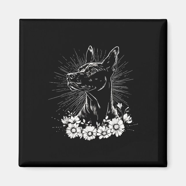 Retro Doberman Pinscher Hund älskare Tattoo Stil Magnet (Framsidan)