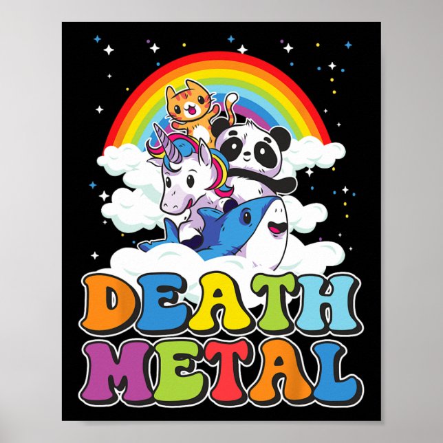 Retro Döden Metall Cat Rainbow Unicorn Funny Heavy Poster (Framsidan)