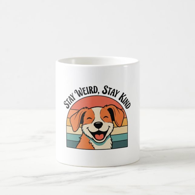 Retro Dog Stay Kind White Coffee Mug Kaffemugg (Center)