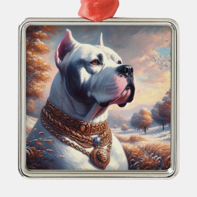 Retro Dogo Argentino Painting Julgransprydnad Metall (Framsidan)