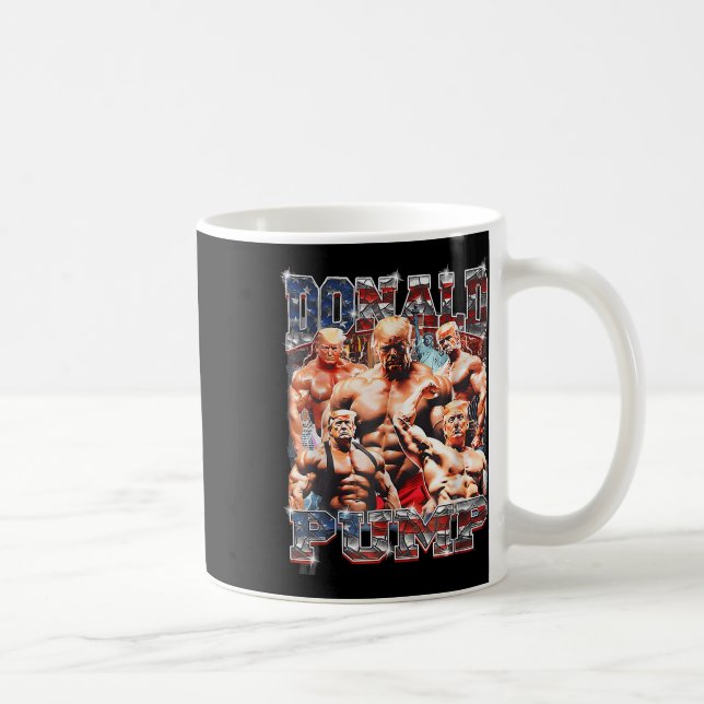 Retro Donald Pump Gym Collage Photo Meme Funny Kaffemugg (Höger)
