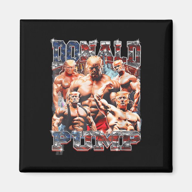 Retro Donald Pump Gym Collage Photo Meme Funny Magnet (Framsidan)