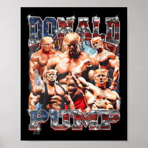 Retro Donald Pump Gym Collage Photo Meme Funny Poster