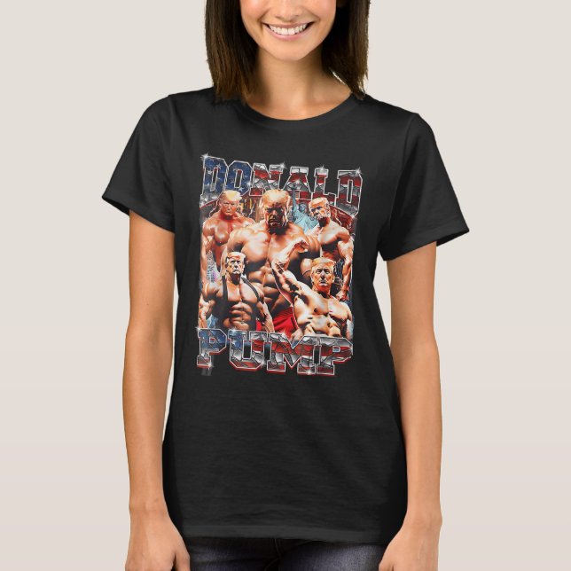 Retro Donald Pump Gym Collage Photo Meme Funny T Shirt (Framsida)