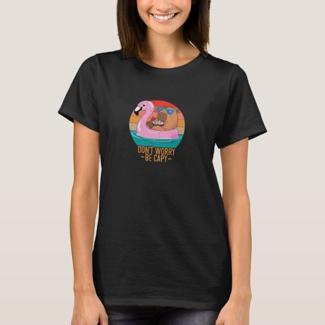 Retro Dont Worry Be Capy Capybara T Shirt (Framsida)