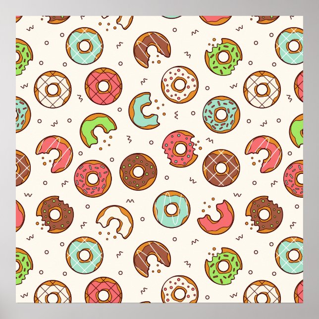 Retro Donut Mönster Cute Colorful Stil Poster (Framsidan)