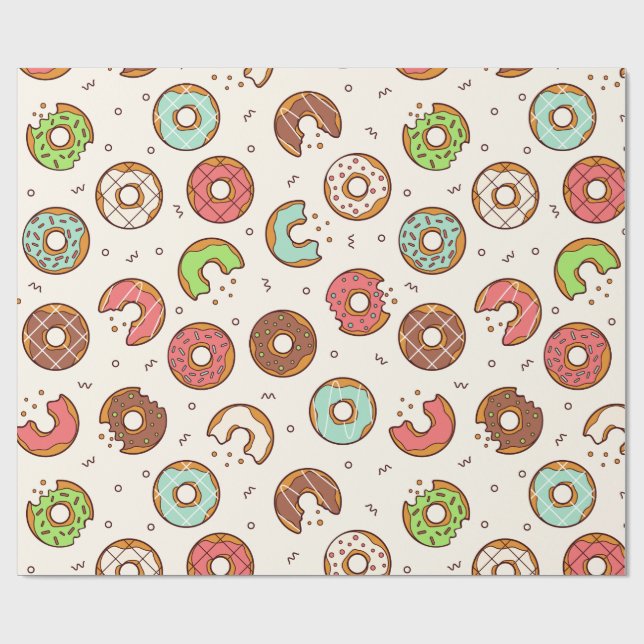 Retro Donut Mönster Cute Colorful Stil Presentpapper (Platt)