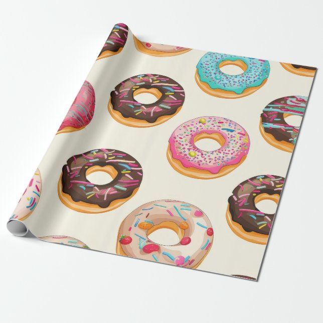 Retro Donut Mönster Presentpapper (Utrullad)
