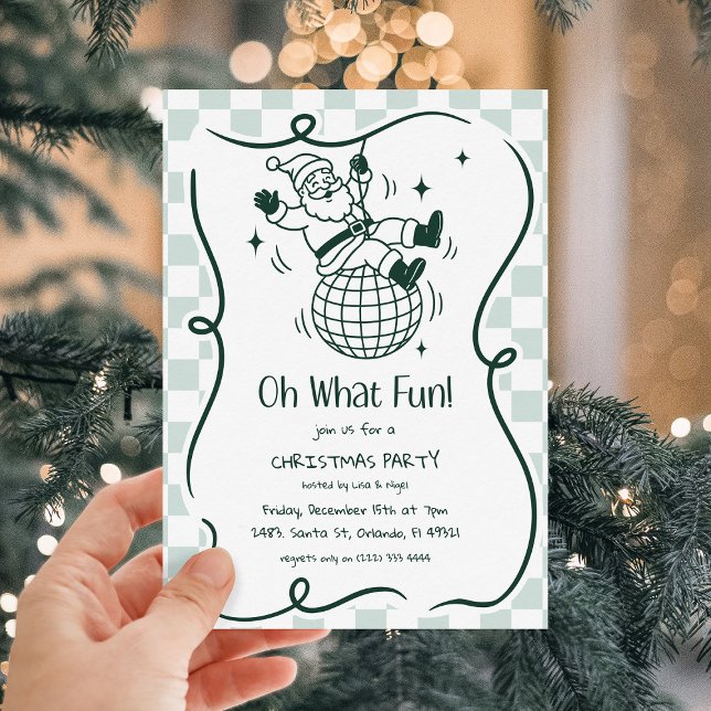 Retro Doodle Disco Santa Christmas Party Inbjudningar (Skapare uppladdad)