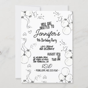 Retro Doodle Modern Hearts & Ballots Birthday Inbjudningar