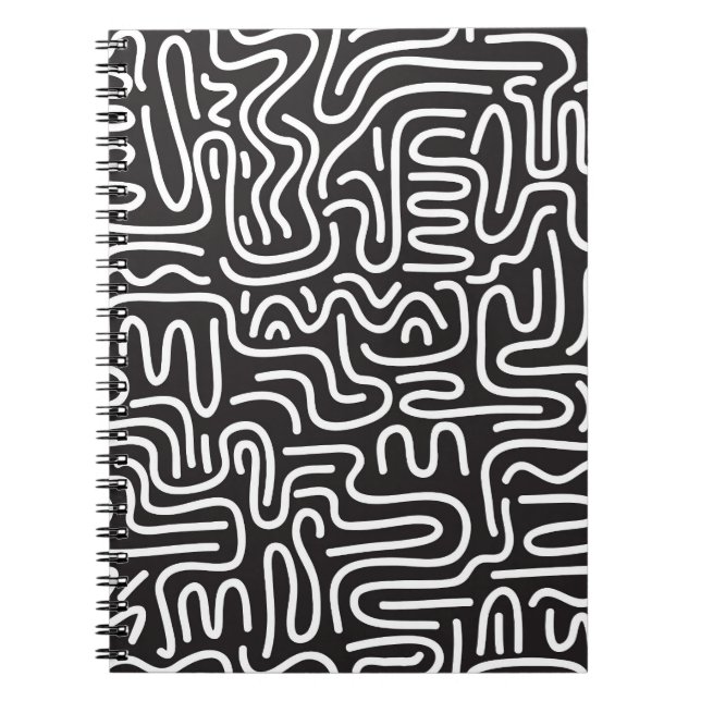 Retro Doodle Vågigt Linjer: Monokrom Anteckningsbok (Framsidan)