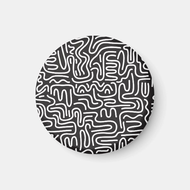 Retro Doodle Vågigt Linjer: Monokrom Magnet (Framsidan)