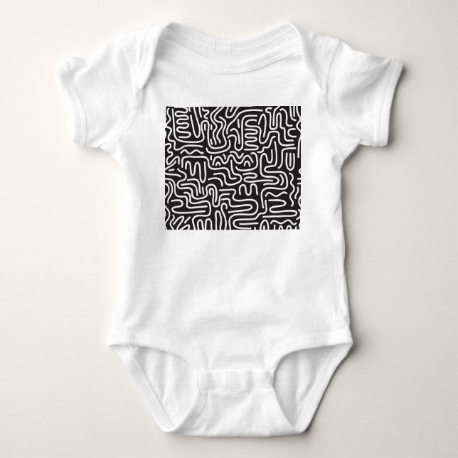 Retro Doodle Vågigt Linjer: Monokrom T Shirt (Framsida)