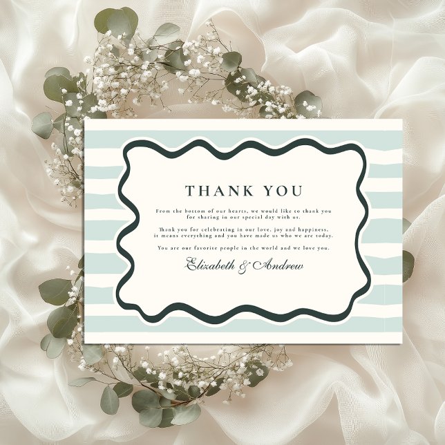 Retro Doodle Vågigt Ram Bröllop Tack Kort (Skapare uppladdad)