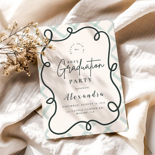 Retro Doodle Vågigt Ram Studenten Inbjudningar (Skapare uppladdad)