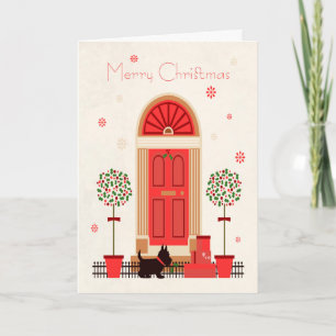 Retro Doorway med Black Terrier Hund till jul Helgkort