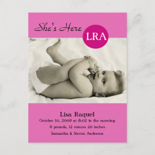 Retro Dot Photo Birth Notice (Rosa) Meddelande Vykort