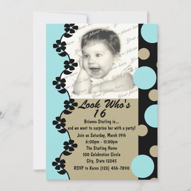 Retro Dot Photo Birthday Inbjudningar (Framsida)