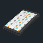 Retro Dots and Starbursts Nylon Wallet<br><div class="desc">Det här anpassadet Retro Dots och Starburgs Nylon Wallet-designfunktioner (vänta på det) ett rutnät med färgfulla punkter och stjärnor. Vintagen inspirerade turkos; vita, grått och orange punkter separeras av kitschy grått-stjärnor för att bilda ett geometriskt mönster. Anpassa bakgrunden till färg på denna moderna produkt i mitten av århundradet om du...</div>