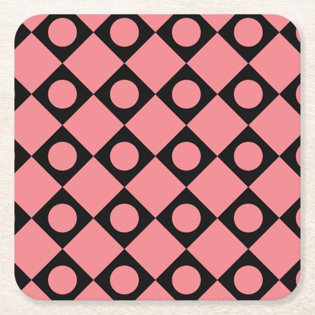 Retro Dots Black Underlägg Papper Kvadrat (Framsidan)