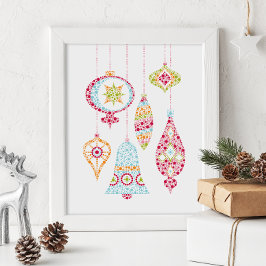 Retro Dots jul Ornaments Wall Art Fototryck