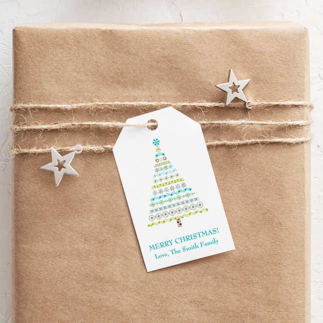 Retro Dots Julgran God jul Presentetikett (Skapare uppladdad)