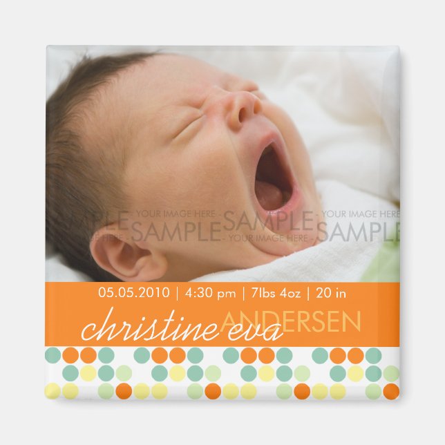 Retro Dots Orange ・ Baby-meddelande Magnet (Framsidan)