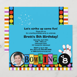 Retro Dots & Rand Birthday Bowling Party Inbjudan