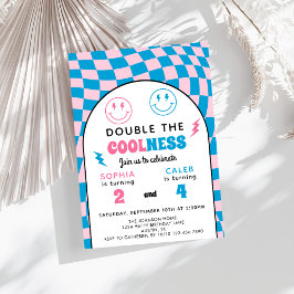 Retro Double Celebration Boy Girl Joint Birthday Inbjudningar
