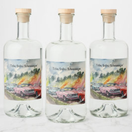 Retro Drag Tävla Vattenfärgsutkast Skriv ut Spritflaskor Etikett