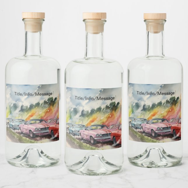 Retro Drag Tävla Vattenfärgsutkast Skriv ut Spritflaskor Etikett (Flaskor)
