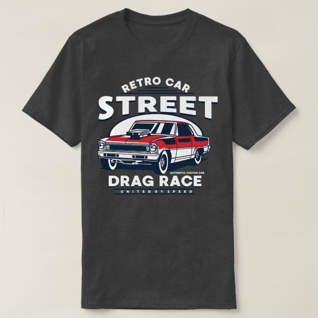 RETRO DRAG TÄVLING CAR-TECKNAD T SHIRT (Design framsida)