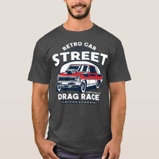 RETRO DRAG TÄVLING CAR-TECKNAD T SHIRT