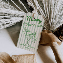 Retro Drawn Green Stripes Santa Claus Christmas