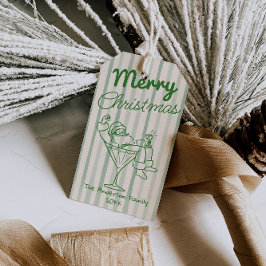 Retro Drawn Green Stripes Santa Claus Christmas Presentetikett