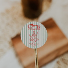 Retro Drawn Red Green Funny Christmas Tree Vintage Runt Klistermärke