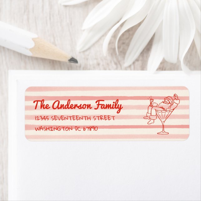 Retro Drawn Red Santa Claus Merry Christmas Fun Returadress Etikett (Insitu)