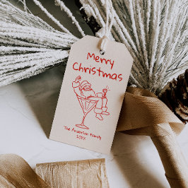 Retro Drawn Red Santa Claus Merry Christmas Presentetikett
