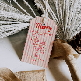 Retro Drawn Red Stripes Santa Claus Christmas Presentetikett