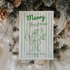 Retro Drawn Santa Champagne-jul, ej foto Julkort