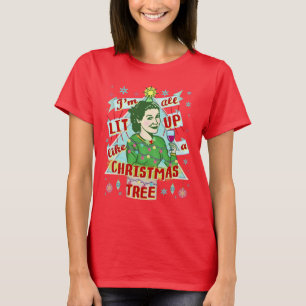 Retro dricka humorkvinna för rolig jul som tända tee shirt