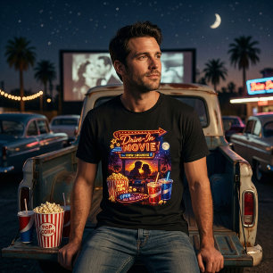 Retro Drive-In Bio Neon Popcorn & Klassisk Bil T Shirt