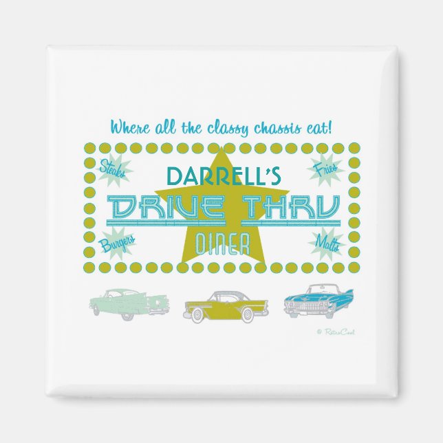 Retro Drive-Thru Middag (grn) Magnet (Framsidan)