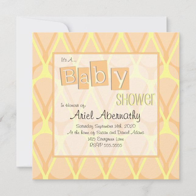 Retro Drop Baby Shower-inbjudningar - Orange Inbjudningar (Framsida)