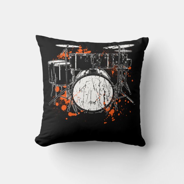 Retro Drum Set Music Drummer Kudde (Framsida)