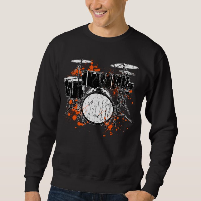 Retro Drum Set Music Drummer Lång Ärmad Tröja (Framsida)
