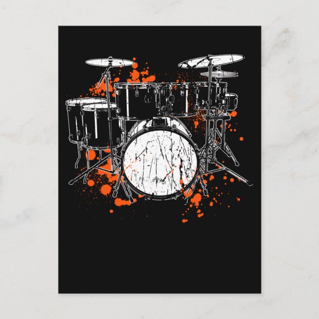 Retro Drum Set Music Drummer Vykort (Framsida)