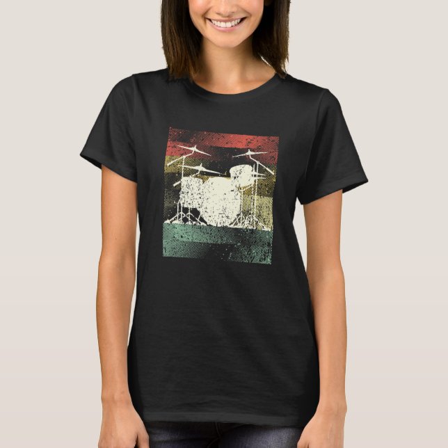 Retro Drummer Design Drum Set Drum Kit Drumming Pr T Shirt (Framsida)