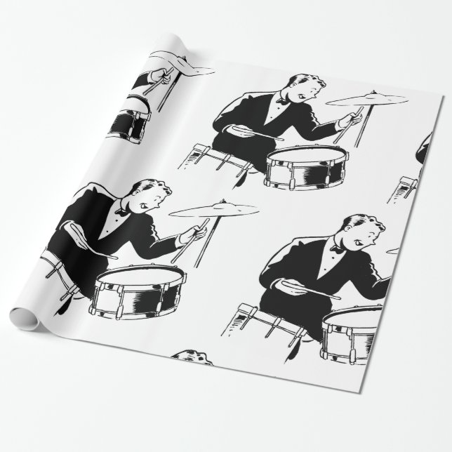 Retro Drummer Presentpapper (Utrullad)