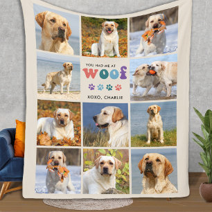 Retro du fick mig WOOF Anpassningsbar 11 Photo Col Fleecefilt